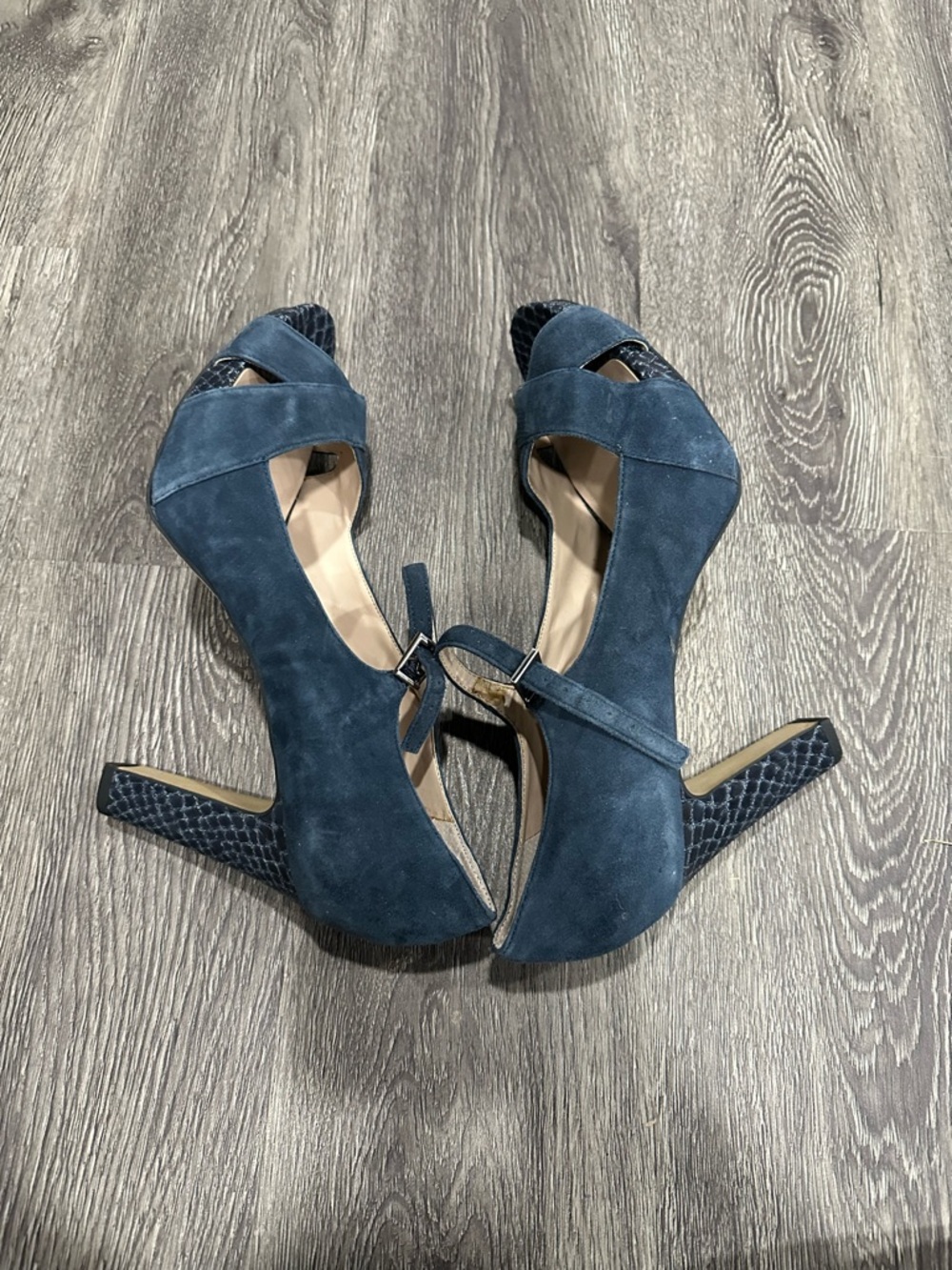 Franco Sarto Dark Blue Suede Peep-Toe Heels Size 10 - Picture 10 of 15